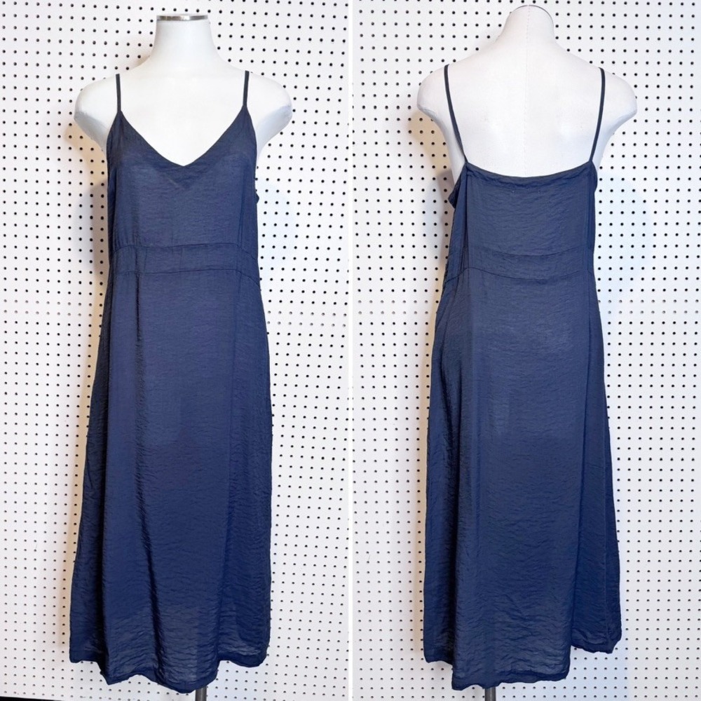 LACAUSA | Alma Sip‎ Dress, Navy Blue V-Neck Spaghetti Strap Midi LA30124 Small